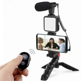 Video Vlogging Kit with Microphone LED Light And Mini Tripod