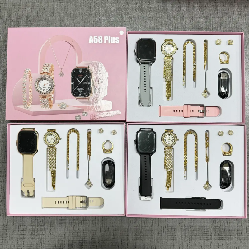A58 Plus Ladies Smartwatch & Jewellery - Combo Set 8in1 - Shopivate.pk