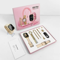 A58 Plus Ladies Smartwatch - Combo Set 8in1 - Rose Gold